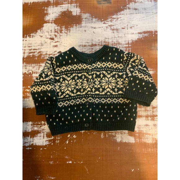 Lands End Emerald Green Baby Cardigan Fair Isle 12 Months - Picture 9 of 10